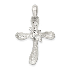Polished Sterling Silver Dove Cross Pendant with Anti-Tarnish Finish