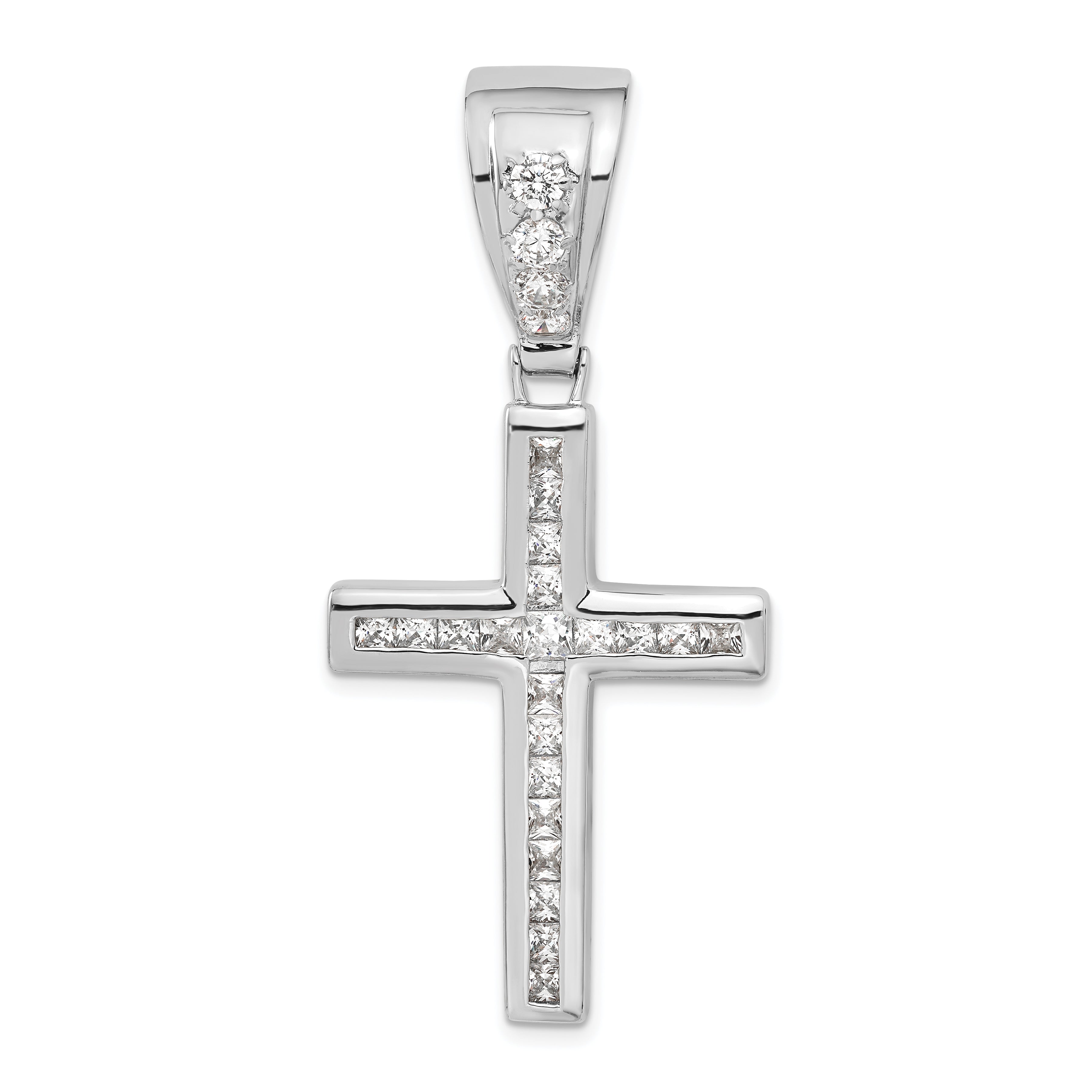 Sterling Silver Rhodium-plated CZ Cross Pendant