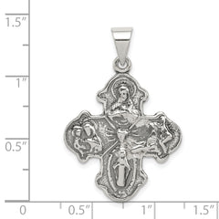 Sterling Silver 925 Antiqued 4-Way Medal Pendant Vintage Charm