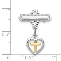 Sterling Silver Unisex Vermeil CroSterling Silver Pin with Rhodium Polished Finish