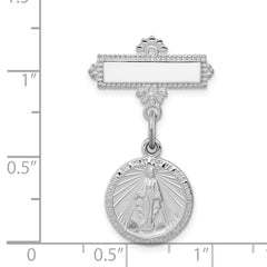 Sterling Silver 925 Miraculous Medal Brooch with Rhodium Polished Finish