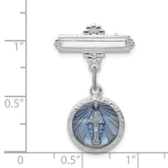 Sophia Jewelers Sterling Silver Miraculous Medal Pin with Enamel and Rhodium Finish