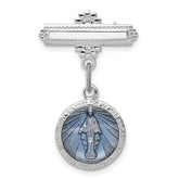 Sterling Silver Rhodium-plated Enameled Miraculous Medal Pin