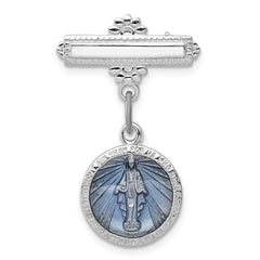 Sterling Silver Rhodium-plated Enameled Miraculous Medal Pin