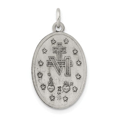 Sterling Silver 925 Miraculous Medal Pendant with Antiqued Finish