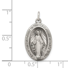 Sterling Silver 925 Miraculous Medal Pendant with Antiqued Finish