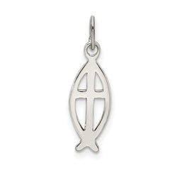 Sterling Silver 925 Ichthus Fish Cross Charm with Polished Anti-Tarnish Finish