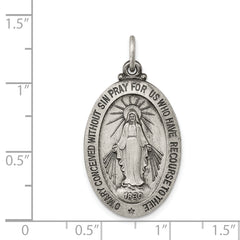 Sterling Silver 925 Miraculous Medal Pendant Antiqued Vintage Charm