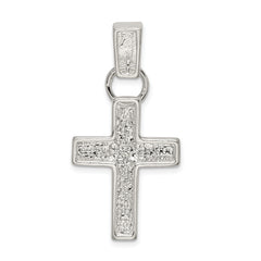 Sterling Silver 925 Hammered Latin Cross Pendant with Polished Finish