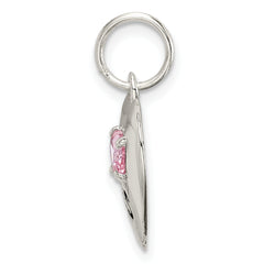 Sterling Silver Rhodium-Plated Big Sis Heart Charm with Pink CZ