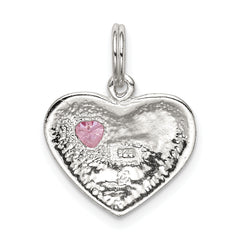 Sterling Silver Rhodium-Plated Big Sis Heart Charm with Pink CZ