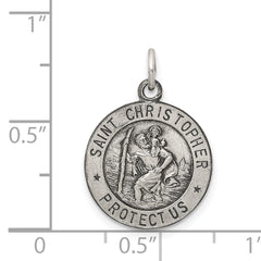 Sterling Silver 925 Engravable Antiqued St. Christopher Pendant by Sophia Jewelers