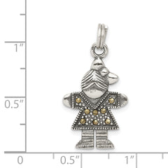 Sterling Silver 925 Antiqued Girl Charm with Marcasite Vintage Inspired