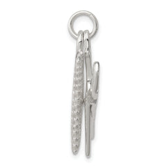 Sterling Silver 925 Polished Comb & Scissor Charm with Rhodium Finish