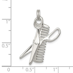 Sterling Silver 925 Polished Comb & Scissor Charm with Rhodium Finish