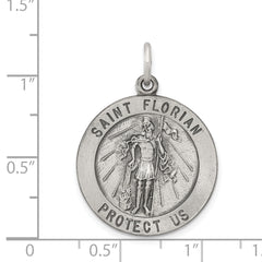 Sterling Silver 925 Saint Florian Medal Pendant with Antiqued Finish