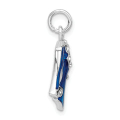 Sterling Silver Blue Enameled Crystal Charm Polished and Elegant