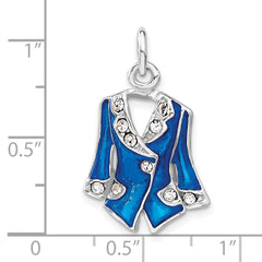 Sterling Silver Blue Enameled Crystal Charm Polished and Elegant