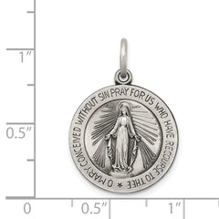 Sterling Silver 925 Antiqued Miraculous Medal Pendant Vintage Inspired