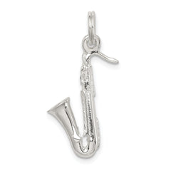 Sterling Silver 925 Polished Saxophone Charm 3D Musical Pendant