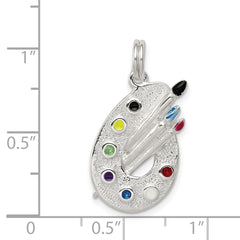 Sterling Silver 925 Enameled Artist Palette Charm Polished Rhodium Finish