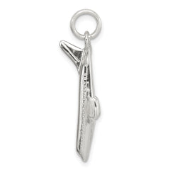 Sterling Silver 3D Airplane Charm with Polished Rhodium Finish for Men