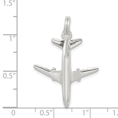 Sterling Silver 3D Airplane Charm with Polished Rhodium Finish for Men