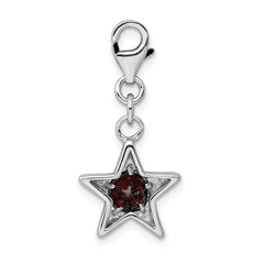 Sterling Silver 925 January Birthstone Charm with Red CZ Accent
