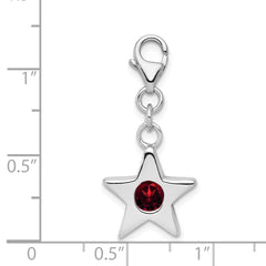 Sterling Silver 925 January Birthstone Charm with Red CZ Accent