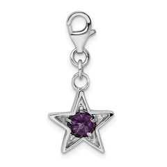 Sophia Jewelers Sterling Silver February Birthstone Star Charm with Rhodium-Plated Finish