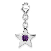 Sterling Silver Rhodium-plated February CZ Birthstone Star Charm