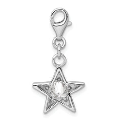 Sterling Silver 925 Rhodium-Plated April Birthstone Star Charm