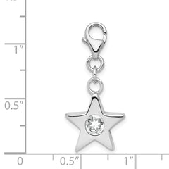 Sterling Silver 925 Rhodium-Plated April Birthstone Star Charm