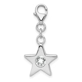 Sterling Silver Rhodium-plated April CZ Birthstone Star Charm
