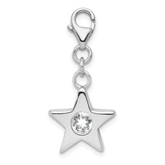 Sterling Silver Rhodium-plated April CZ Birthstone Star Charm
