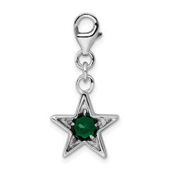 Sterling Silver May Birthstone Star Charm with Rhodium Plated Finish
