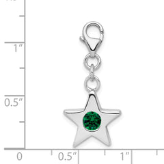 Sterling Silver May Birthstone Star Charm with Rhodium Plated Finish