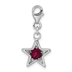 Sterling Silver Rhodium-Plated July Birthstone Star Charm with Red CZ