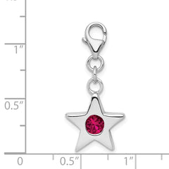 Sterling Silver Rhodium-Plated July Birthstone Star Charm with Red CZ