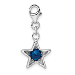 Sterling Silver CZ Star Charm with Rhodium Plating September Birthstone