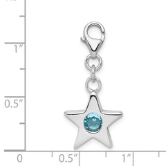 Sterling Silver CZ Star Charm with Rhodium Plating September Birthstone