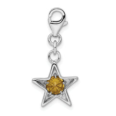 Sterling Silver November Birthstone Star Charm with Yellow CZ