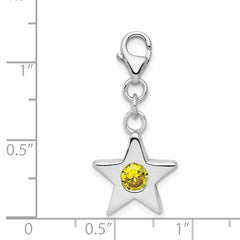 Sterling Silver November Birthstone Star Charm with Yellow CZ