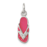 Sterling Silver CZ and Pink Enameled Flip Flop Charm
