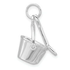Sterling Silver 3D Shovel and Pail Charm with Polished Finish