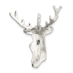 Sterling Silver 925 Men's Deer Head Pendant Polished Diamond-Cut Design