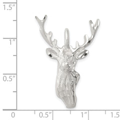 Sterling Silver 925 Men's Deer Head Pendant Polished Diamond-Cut Design