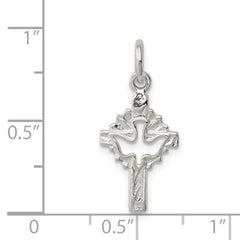 Sterling Silver 925 Polished Dove Cross Charm with Anti-Tarnish Finish