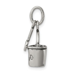 Sterling Silver 925 Beach Bucket and Shovel Charm with Polished Finish