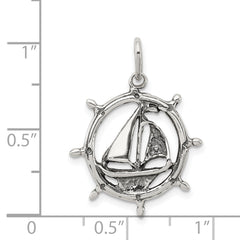 Sterling Silver 925 Men's Antiqued Sailboat Charm Pendant